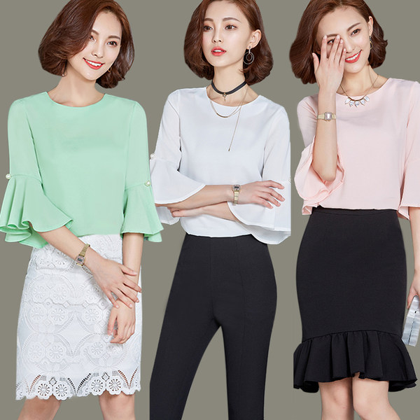 漫林 喇叭袖雪纺衫 聚划算+优惠券折后￥39包邮 3色可选