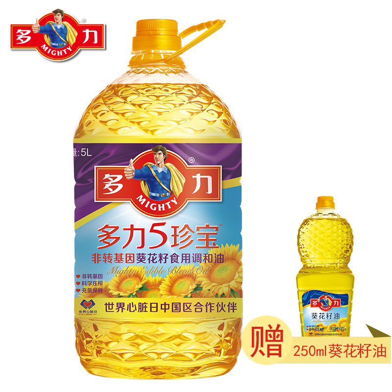 【天猫超市】多力5珍宝非转基因葵花籽调和油5L/桶 赠250ml小油