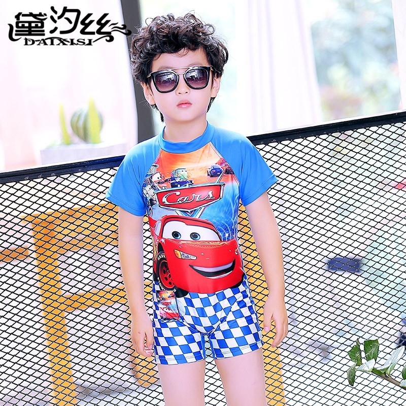 New men's baby boy's body swimsuit boy even body cartoon car McKunlian hat half sleeve flat angle boy swimsuit