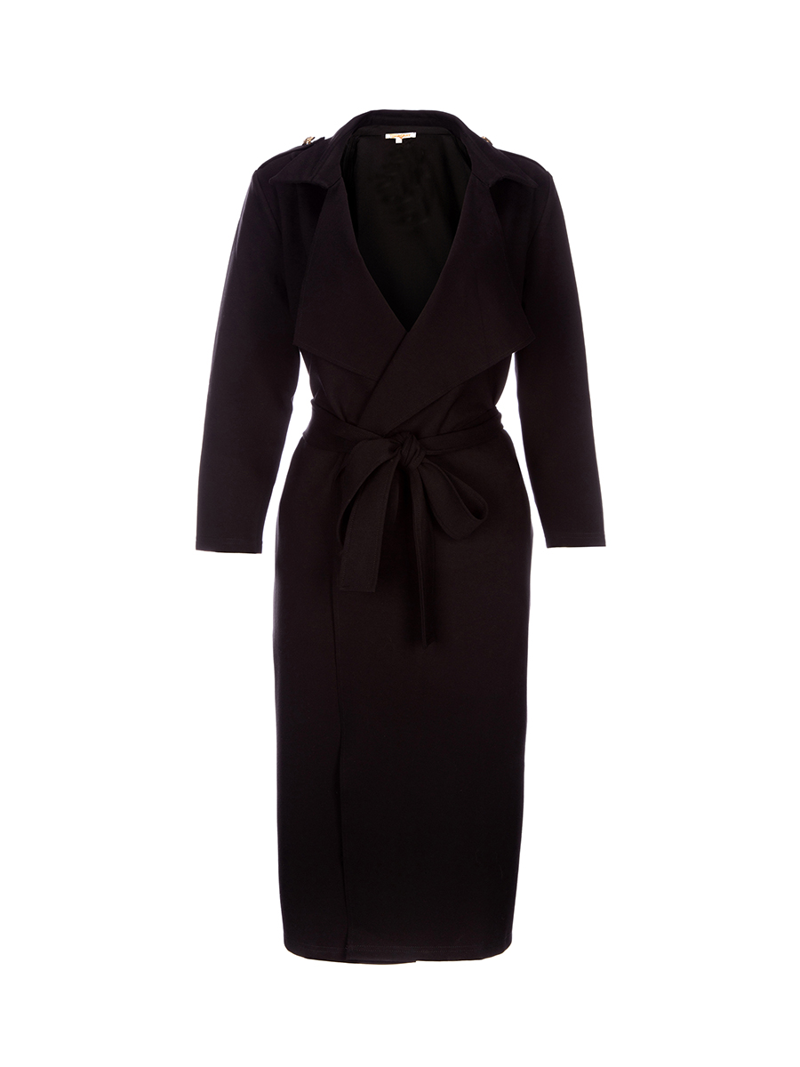 ALLLLLLLBRIGHT 黑色大翻领系带饰修身大衣