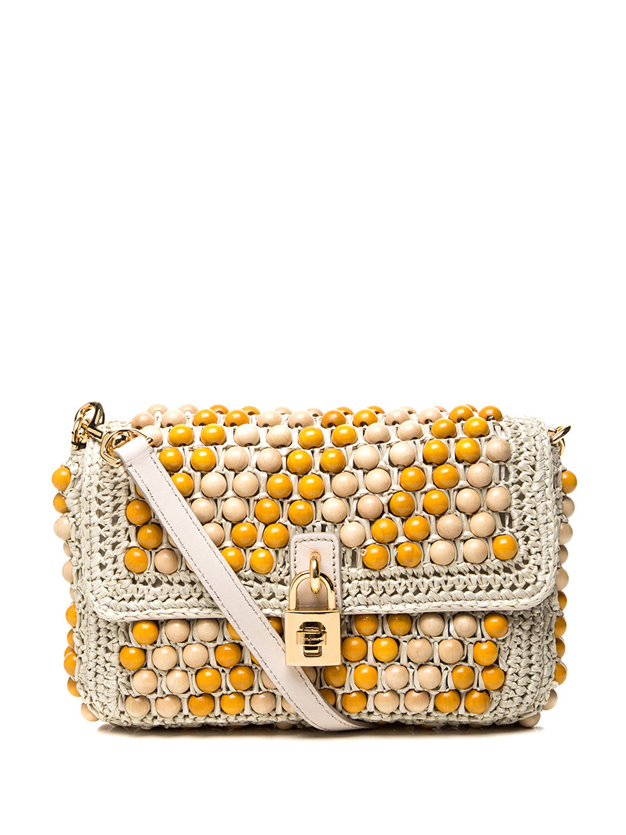 Dolce&Gabbana 白色草编立体饰珠装饰翻盖肩包