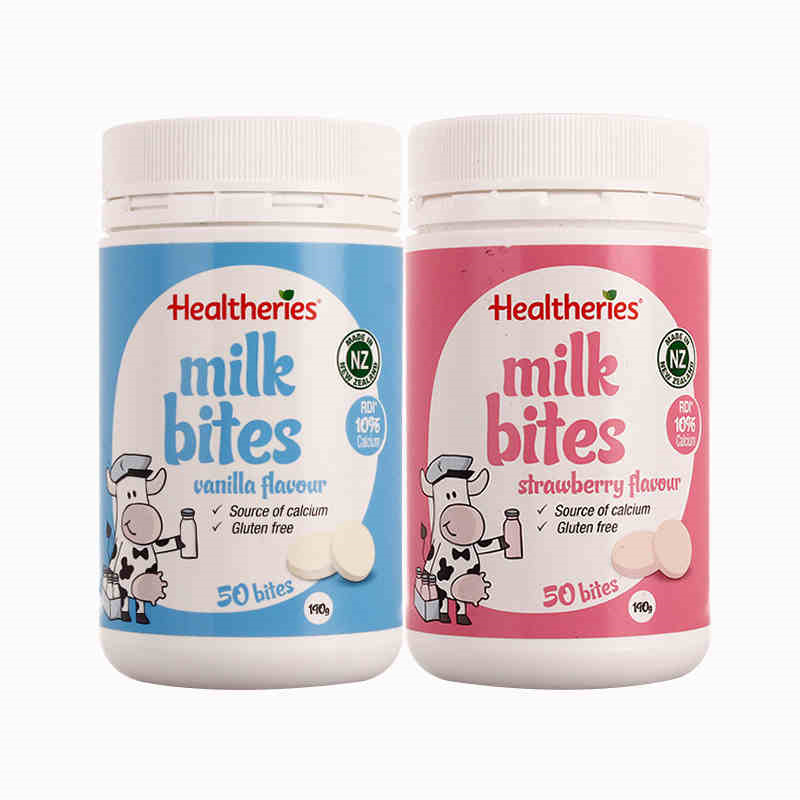新西兰 Healtheries贺寿利香浓奶片瓶装 香草+草莓奶片50片*2瓶
