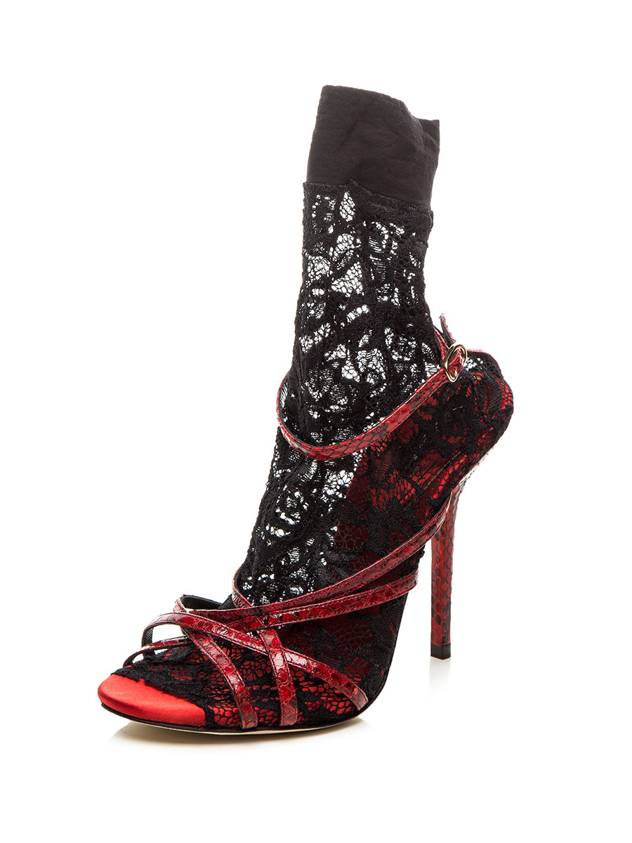 Dolce&Gabbana 红色襻带蕾丝拼接高跟鞋