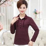 Áo thun nữ trung niên mùa xuân dài tay áo thun nữ trung niên size lớn áo sơ mi cotton cotton áo sơ mi mùa thu