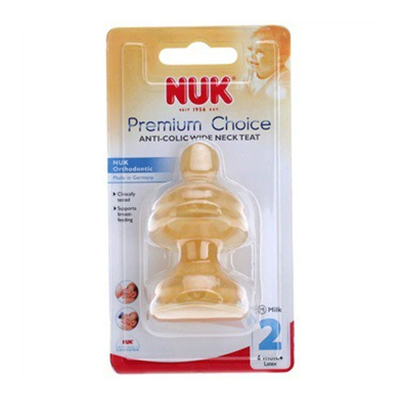 NUK của Đức NUK núm vú cao su cao su 2 lỗ tròn đường kính rộng 6-18 tháng 2 gói chính hãng - Các mục tương đối Pacifier / Pacificer