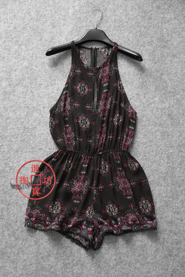 067A0524 retro flower type printing and dyeing polo with a small sexy hanging neck-style pair of pants