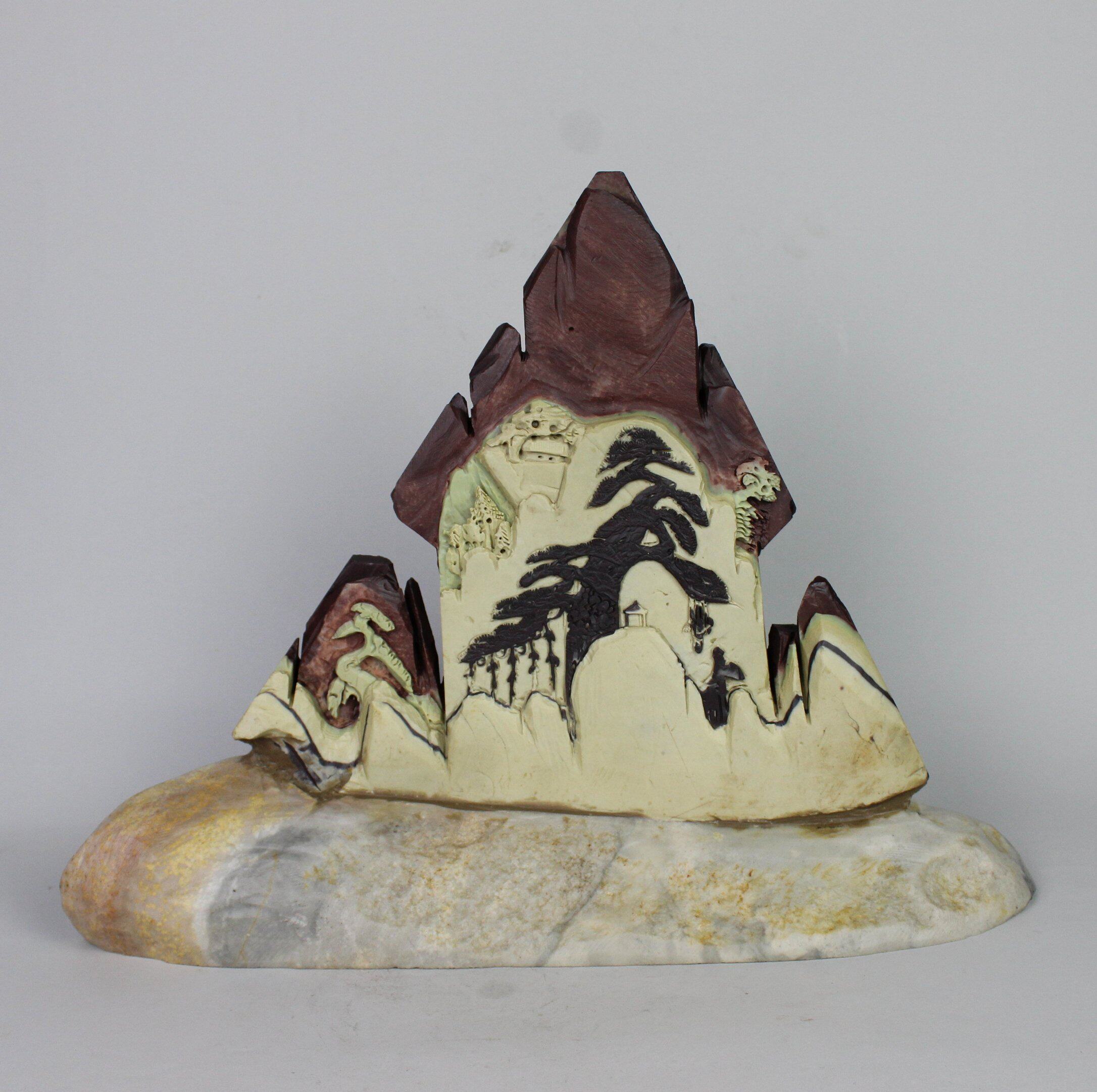 Yingke Pine boutique natural floating Qingtian stone carving ornaments pretty color splint landscape trees Entrance town house good explosion