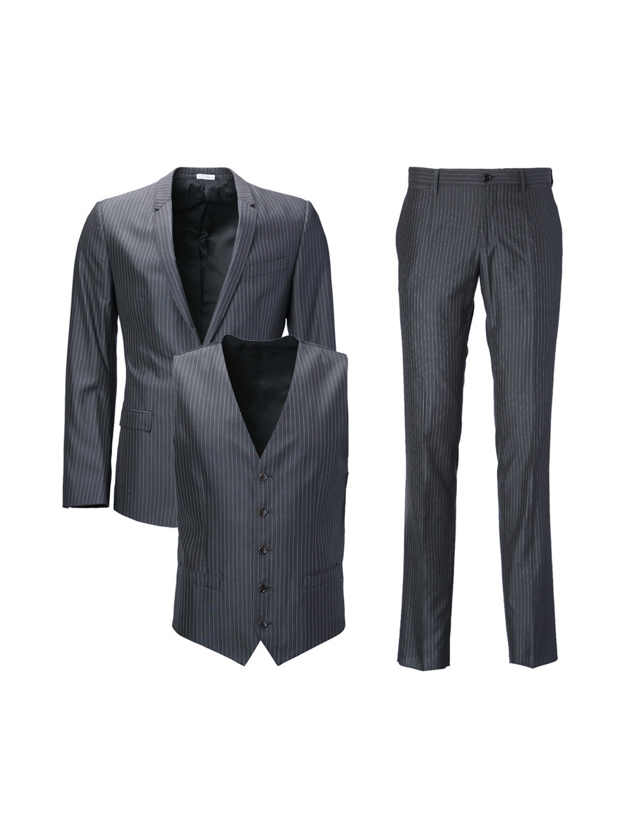 Dolce&Gabbana 黑色平驳领条纹两粒扣西服套装