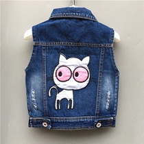 0-1-2-3-4 years old 5 girls denim vest thin baby vest single spring and autumn 2018 baby children tide