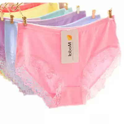 6 women's underwear modal lace low-waisted cotton fabric thin cotton middle waist large size triangle underwear