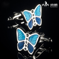 Blue enamel white diamond embellished butterfly styling cufflinks ladies sleeves French shirt cufflinks cufflinks gift boxes