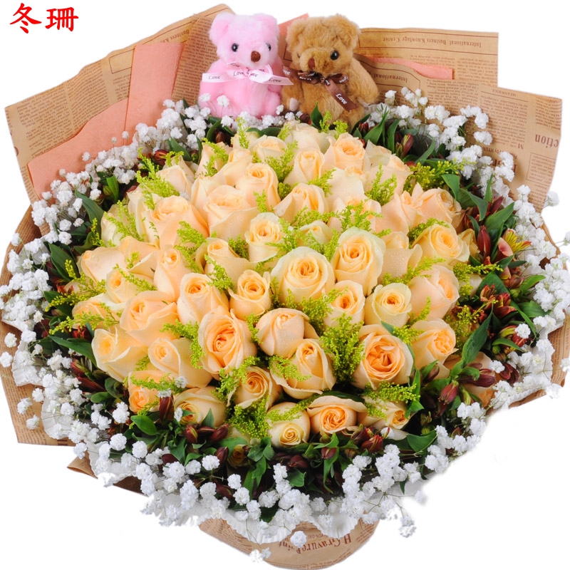 爱人生日礼物香槟玫瑰泸州什邡德阳栾川县同城鲜花店速递快递送花