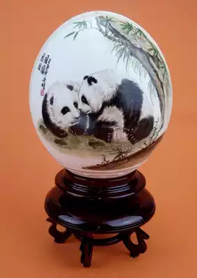 Ostrich eggshell painting craft gift decoration Ostrich egg carving art painting craft Chinese style national treasure panda