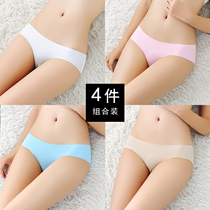 4-pack one piece of incognito ice silk thin underwear womens low waist solid color sexy breathable youth briefs summer