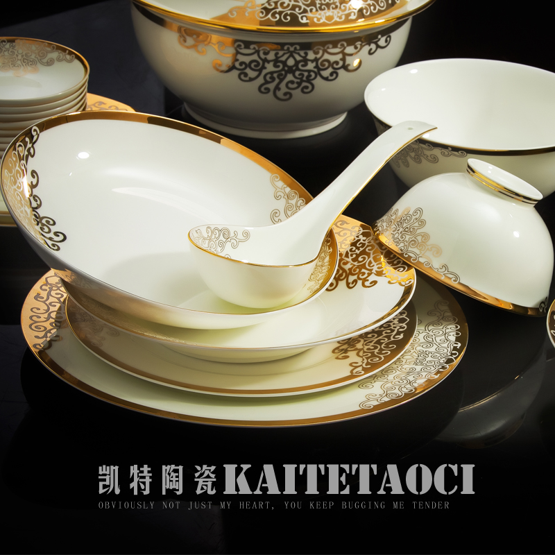 Jingdezhen ceramic tableware suit up phnom penh dish dish bowl continental food ceramics 58 head housewarming wedding gift