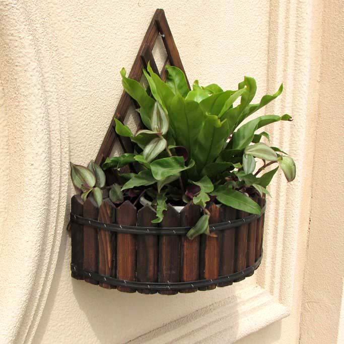 Wall-mounted wooden flower pot Carbonized wood flower pot Round flower pot Flower box Hanging flower pot Wall-mounted flower pot
