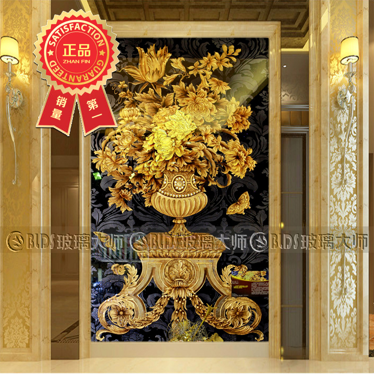Art glass European style porch screen partition carving craft sofa TV background wall gold and silver foil Dongli Jiase
