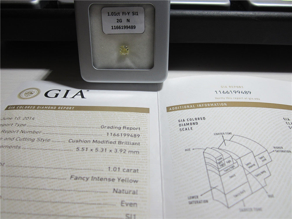 Left Pavilion Right Lie GIA Yellow Diamond 1 01ct FIY SI1 2G N Diamond Tianjin Little Li