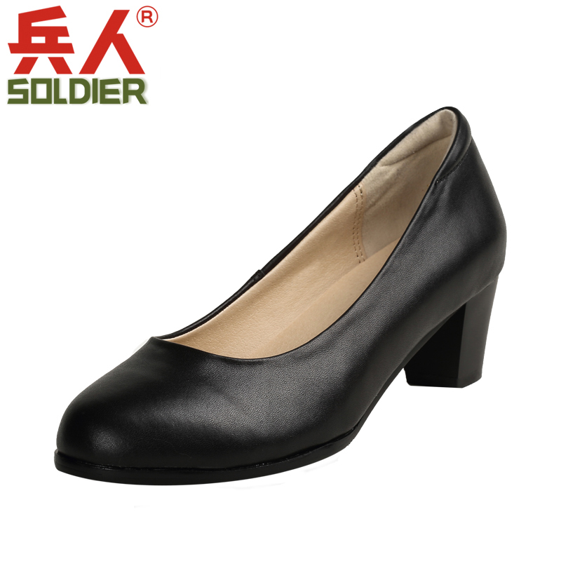 Cow - leather shallow shoes lady summer rough heel commuter real leather shoes property female security condom shoes