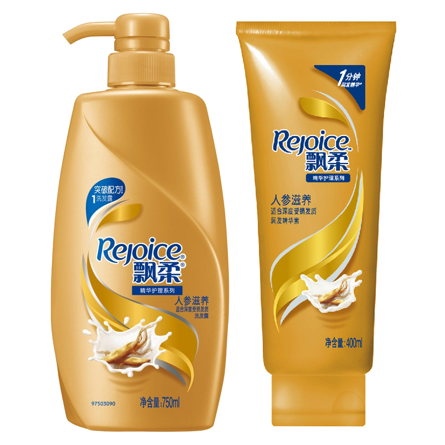 Rejoice飘柔人参滋养洗发水750ml+润发乳护发素400ml 洗发柔顺