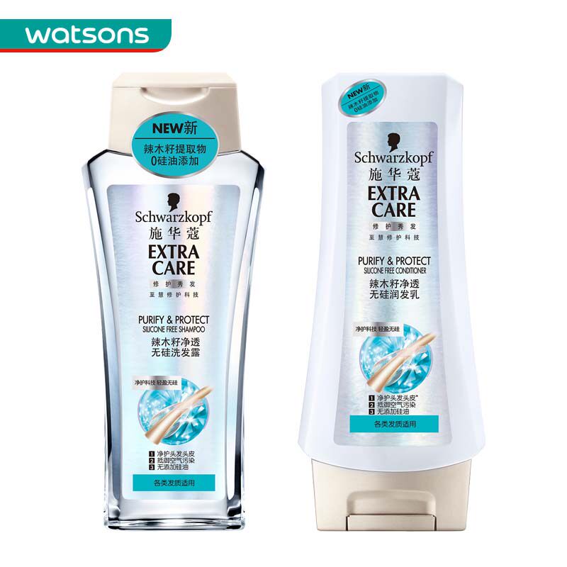 【屈臣氏】组合 施华蔻辣木籽净透无硅洗发露400ml+润发乳400ml