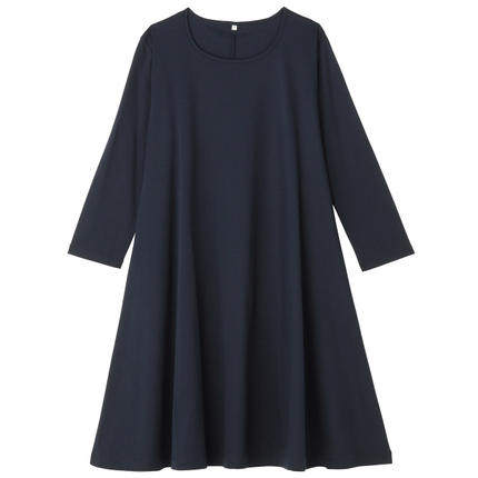 无印良品MUJI 女式 棉双罗纹七分袖喇叭形连衣裙