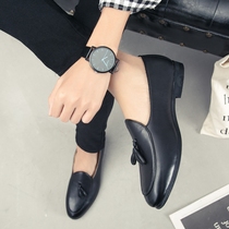 Infinity leather shoes Korean version pointed stream Su Leisure 100 lap spirit Social small group of beans Bean Shoes Sloth a foot pedal mens shoes