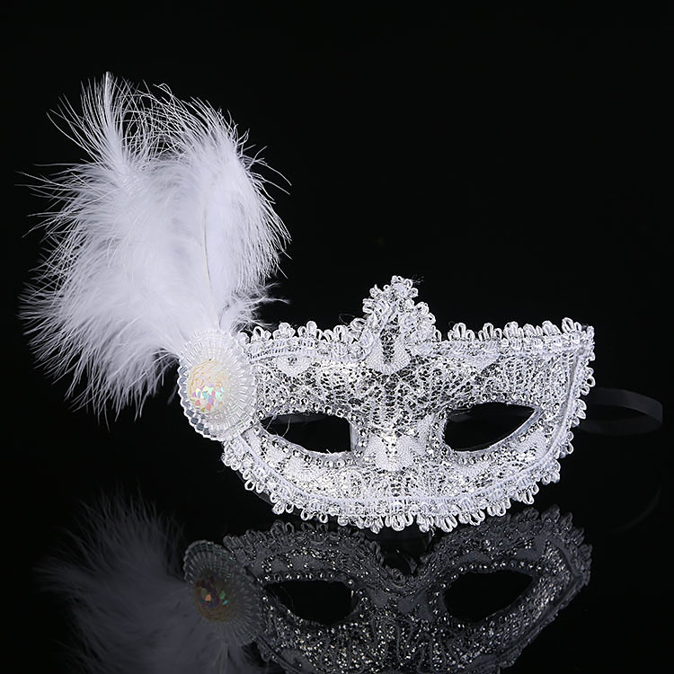 Top Hat Mask Masquerade Venetian Mask Premium Feather Diamond Lace Leather Side Plush Mask