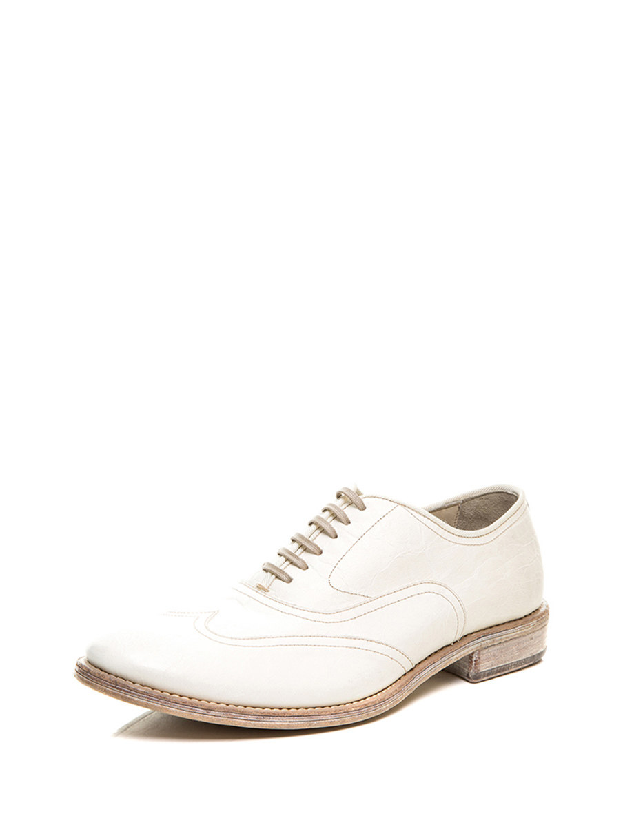 Dolce&Gabbana 米色做旧车线装饰牛津鞋