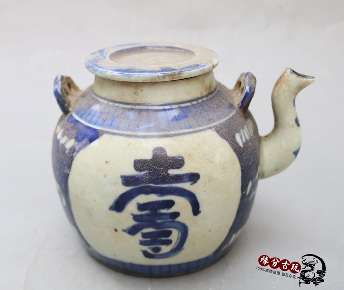 Jingdezhen porcelain antique collection Wine kettle Blue and white longevity pot Kung Fu tea pot Old antique porcelain Ancient porcelain