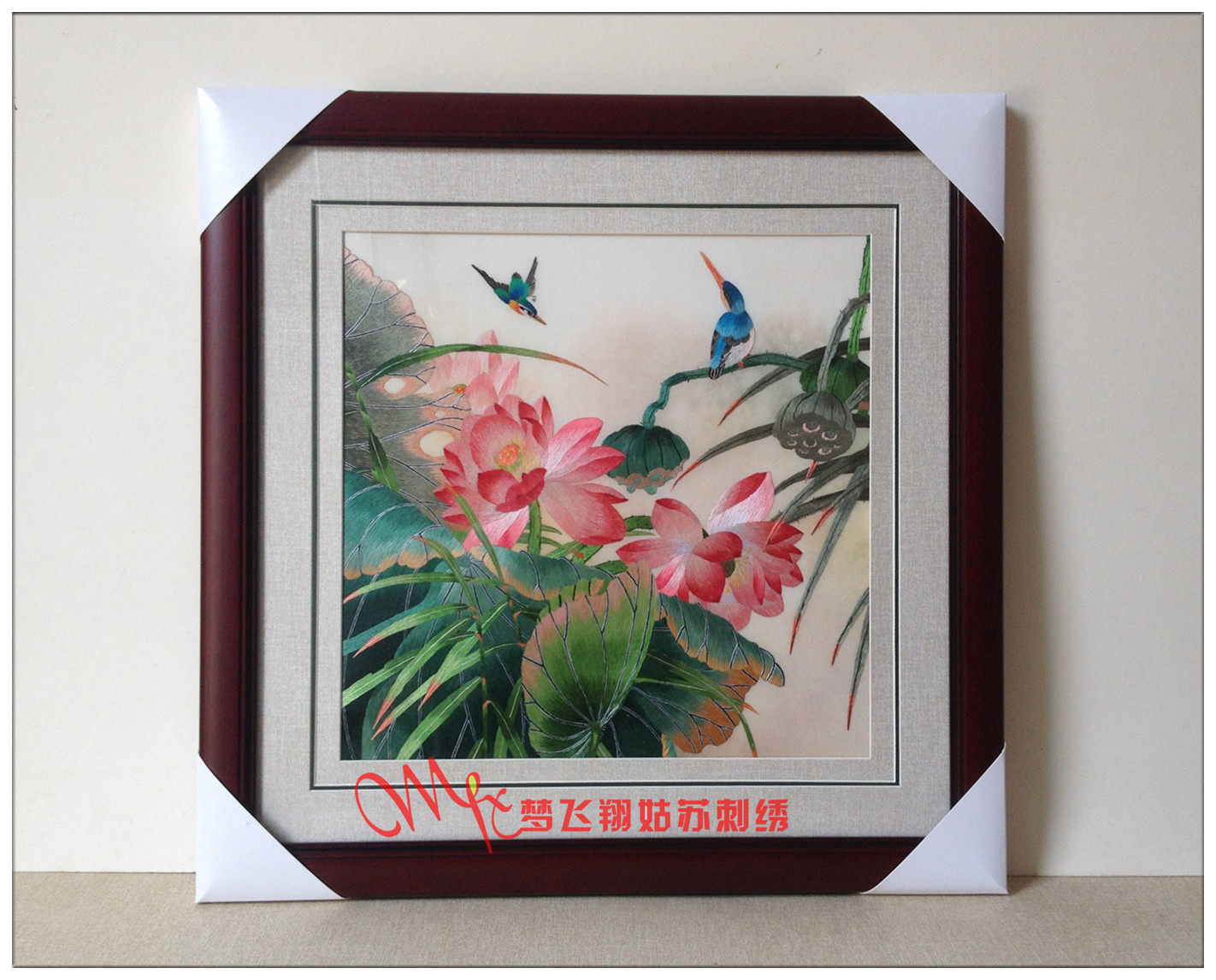 Embroidery Su embroidery handmade boutique embroidery finished product lotus flower bird living room hanging painting bedroom porch study embroidery painting
