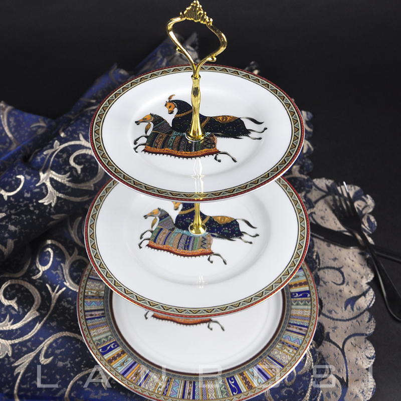 European-Style Fruit Plate, Creative Ceramic Cake Plate, Candy Plate, British Afternoon Tea Three-Tier Dessert Stand, Double-Layer Tray