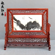 Red acid branch screen solid wood mahogany insert screen inlaid marble table screen Gift wood carving ornaments crafts Mahogany table screen