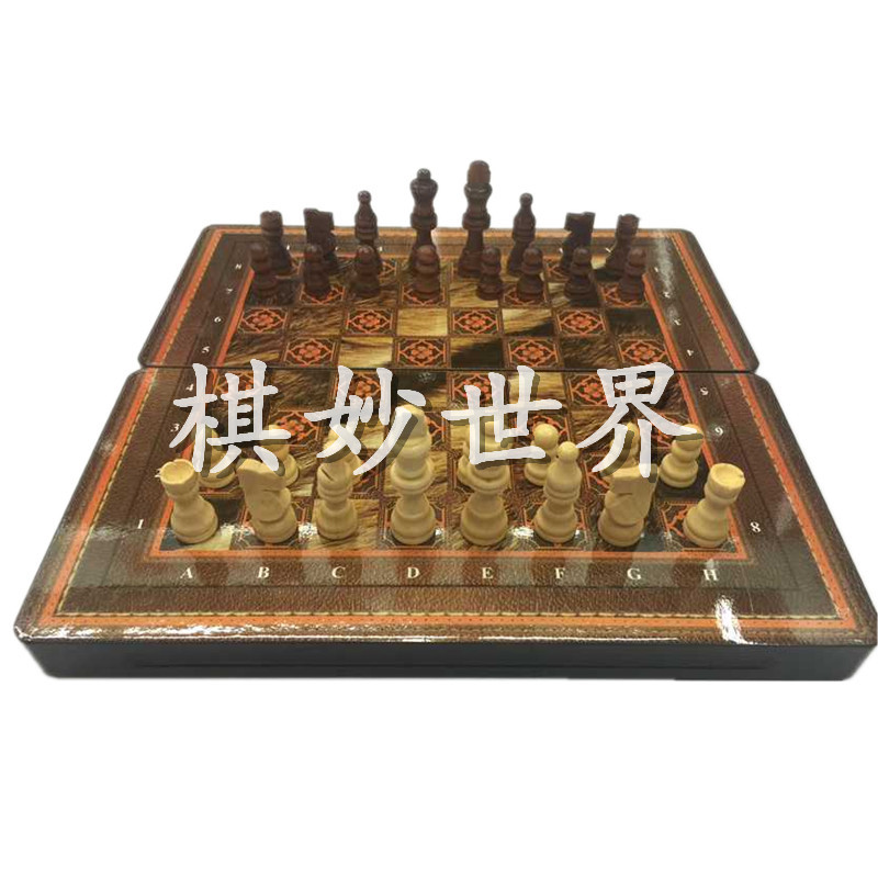 High-grade chess wooden promotional folding checkerboard wooden box Large solid wood chess three-in-one backgammon
