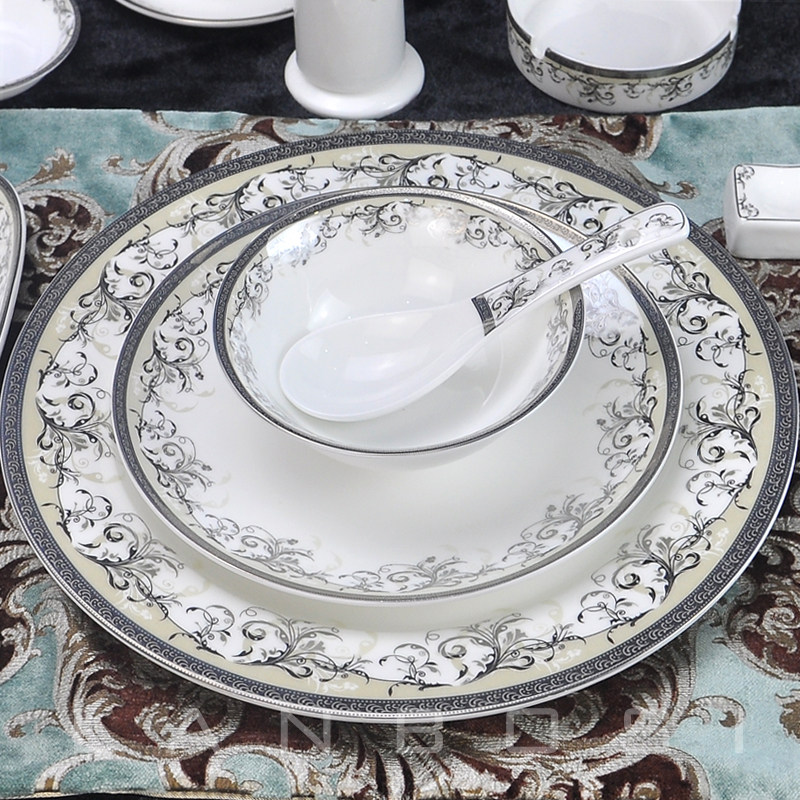 European-style hotel tableware ceramic table table hotel restaurant club with porcelain rice bowl soup bowl large disc flat plate soup pot pot