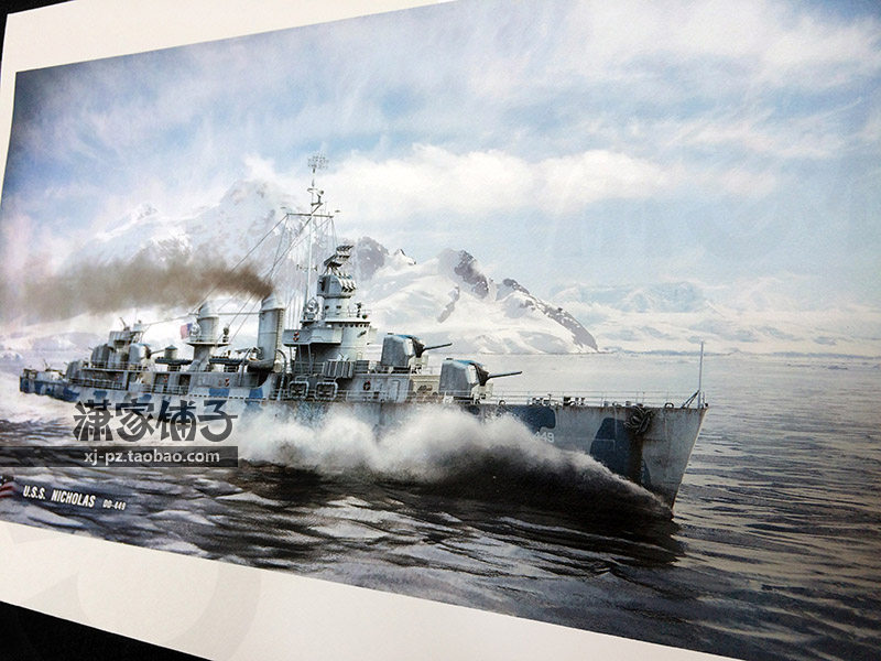 World War II US Fletcher-class destroyer Nicholas Pacific naval battle poster decorative painting