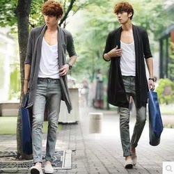 Autumn Korean trendy brand sweatshirt men's mid-length cardigan thin loose hairstylist cape cloak jacket ເຄື່ອງນຸ່ງຜູ້ຊາຍ