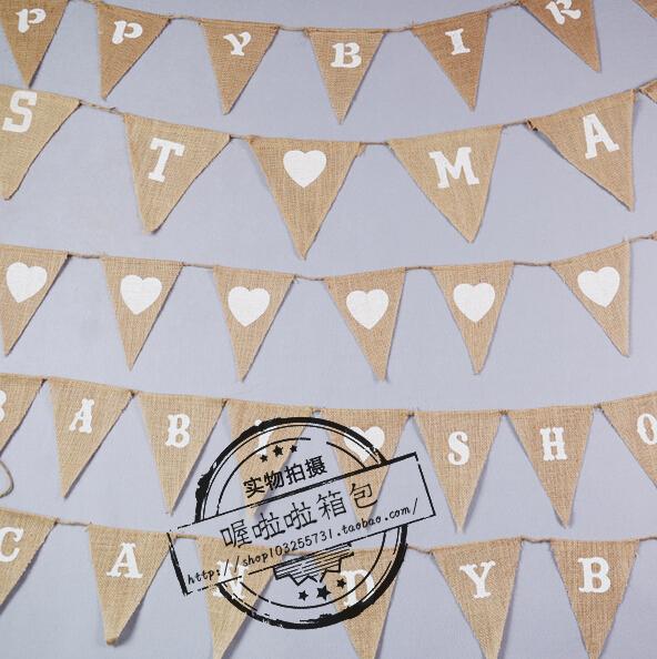 DIY handmade accessories European and American wedding festival party decoration linen pennant wedding letter pull flower