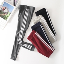 2021 spring new cotton 3 bar sports slim body slim student sports pants leggings closed small foot pants women tide