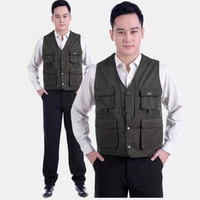 Mùa xuân và mùa thu mô hình trung niên nam vest nam ngoài trời giám đốc chụp ảnh nhiều túi áo vest béo câu cá quần jean nam hàng hiệu