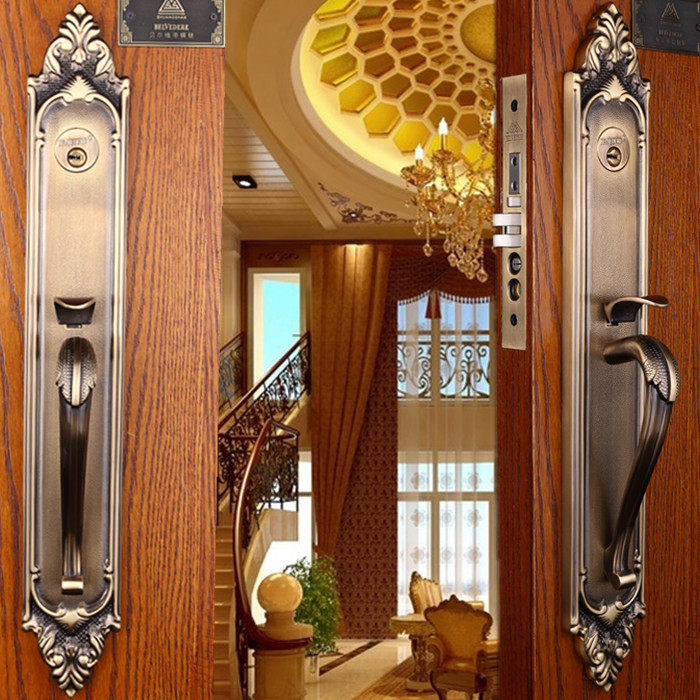 Belvetti American all copper door lock simple black entrance villa door European style antique room door lock