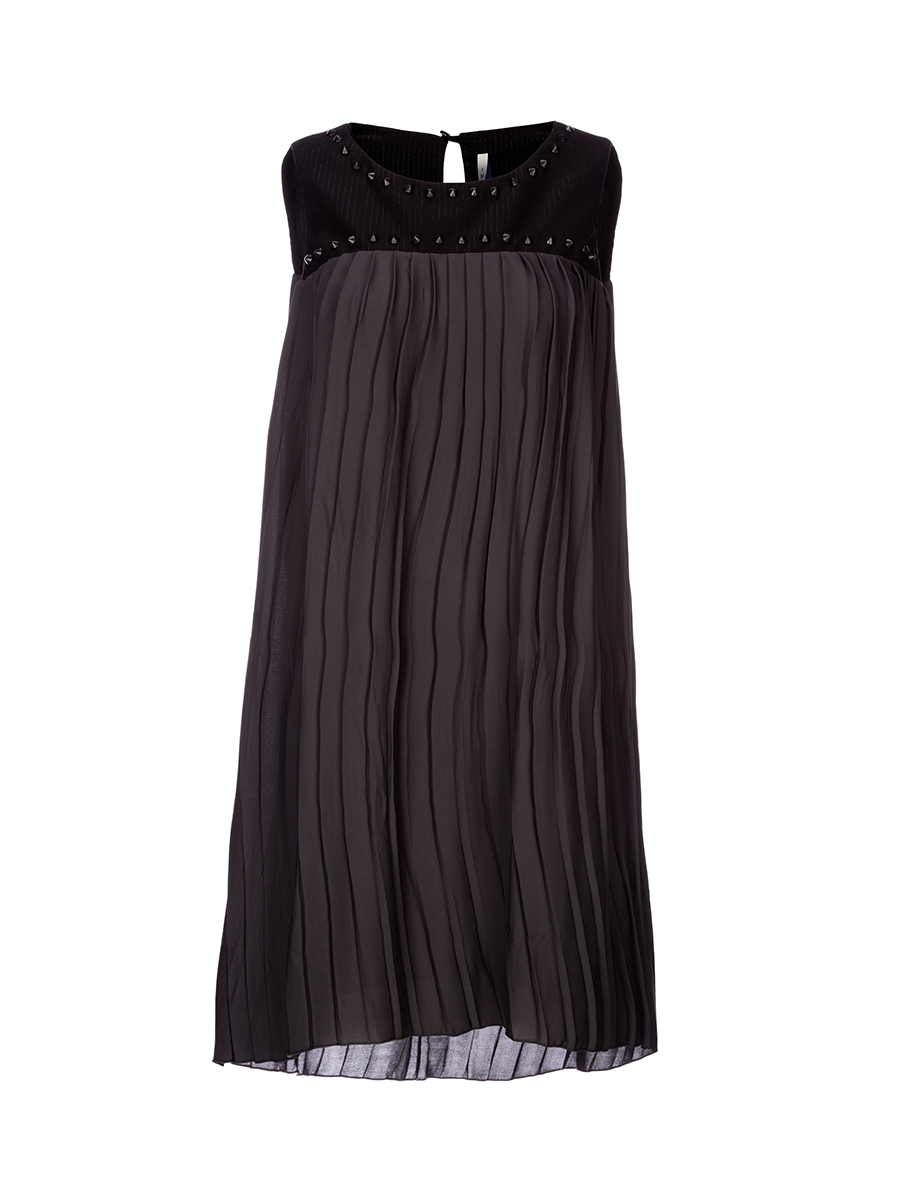 IMPERIAL 深灰色圆领铆钉饰百褶连衣裙