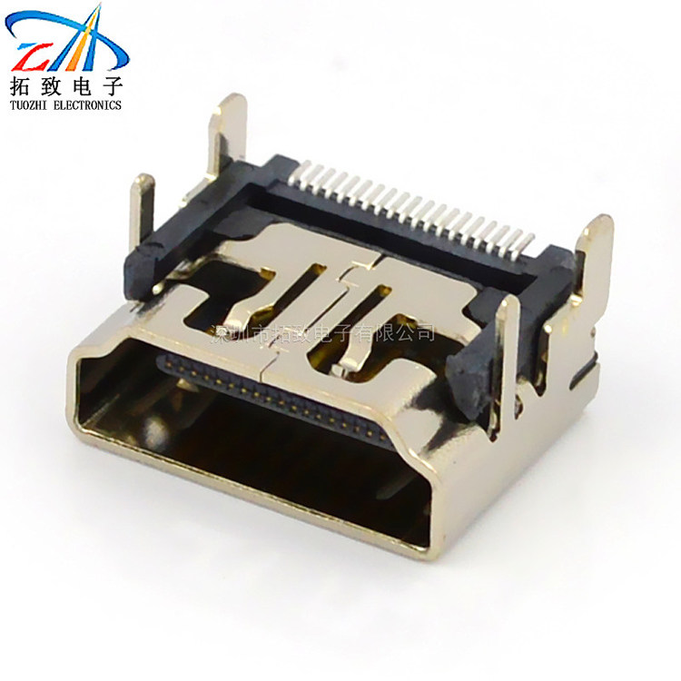 Manufacturer direct marketing patch type HDMI connector 19P Four foot high-definition mother base SMT with rear cover copper socket import