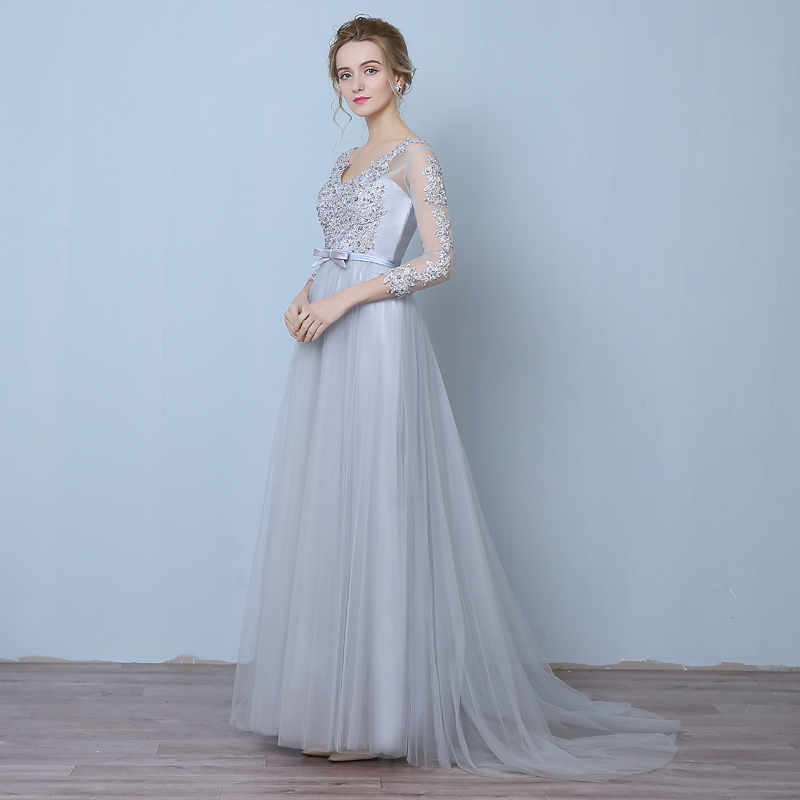 Bride knot wedding dress three-quarter sleeve one-shoulder trailing dress 2022 new annual meeting dress long version banquet evening dress female