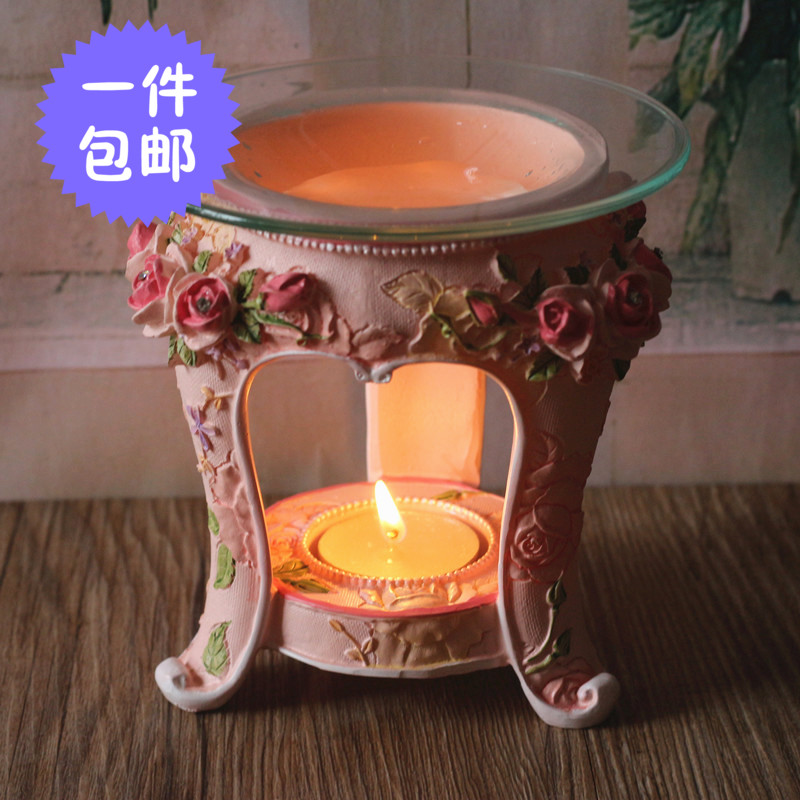 包邮欧式玫瑰花香薰灯香薰台蜡烛精油炉韩式树脂家饰品工艺香薰炉