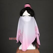 Wan show-peach blossom printing veil ancient style costume Chinese veil daily sunscreen face retro fixed fairy