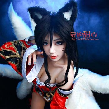 ສົ່ງຟຣີ Sweetheart Home League of Legends nine-tailed fox black 50cm wig cosplay ready-made ລາຄາພິເສດ