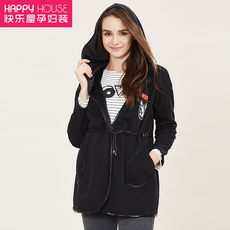 Пальто для беременных 快乐屋2020秋冬新品孕妇装中长款休闲舒适连帽外套孕妇针织绒上衣