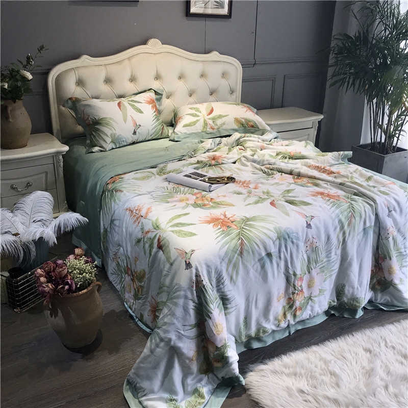 60 Tencel Air Conditioning Summer Cool Quilt Double Summer Thin Quilt Four-piece Double-sided Ice Silk Washable Machine Washable Quilt Core