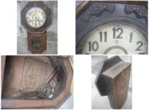 During the Republic of China noble wooden octagonal wall clocks were used. Japanese A-shaped old mechanical clocks with exquisite craftsmanship and copper-edged floral decorations.